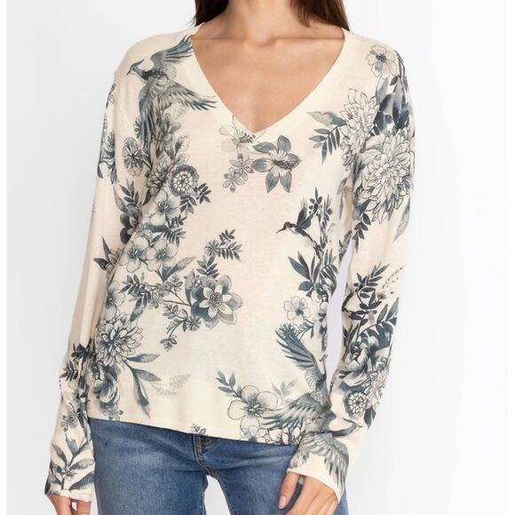 EUC Johnny Was Anahi Printed Pullover Blouse Cream Blue Size Medium - Picture 1 of 7